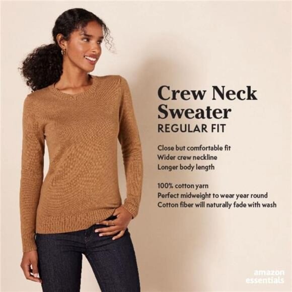 Womens Cotton Crewneck Sweater Long Sleeve Pullover Soft Lightweight Plus Size - Picture 2 of 7